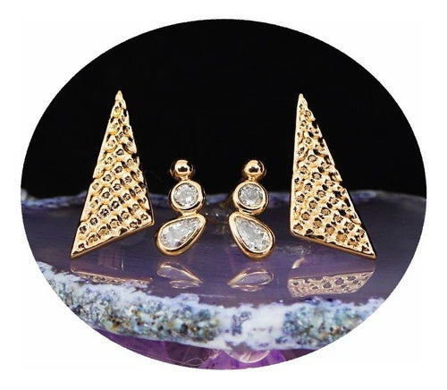 Aretes Broqueles Oro 18k Triangulo Elegante Mujer Diamantes