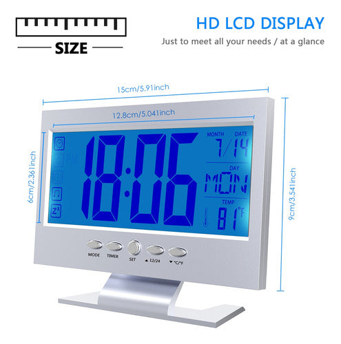 Reloj Despertador Digital Lcd Plateado Calendario Reloj De T