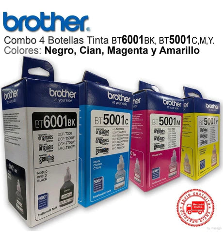 Combo 4 Botella Tinta Brother 1 Bt6001kb 1 Bt5001c 1ma 1am