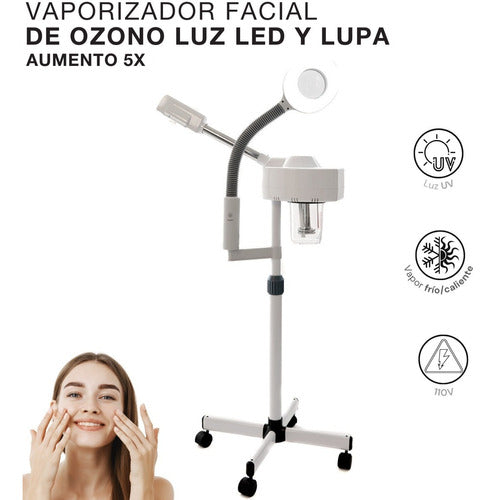 Vaporizador Facial Ozono Con Lupa  Y Luz Led