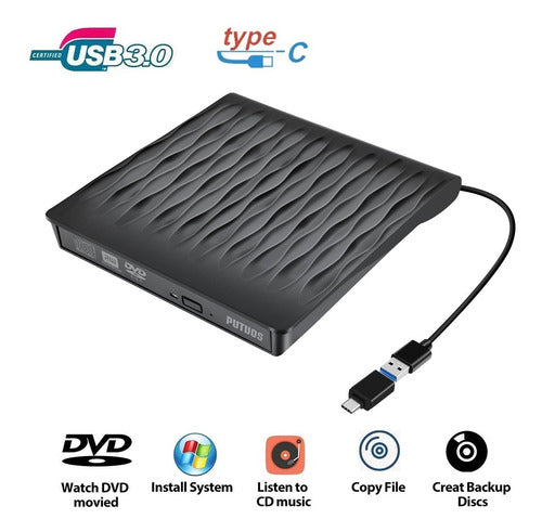 Lector Cd/dvd Externo/ Grabadora Portable   Usb-c 3.0+type C