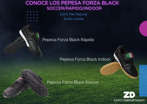 Zapato Futbol Soccer Pepesa Forza Black Piel Tierra
