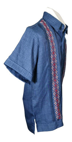 Guayabera Azul Hombre Yucateca Manga Corta Camisa Casual