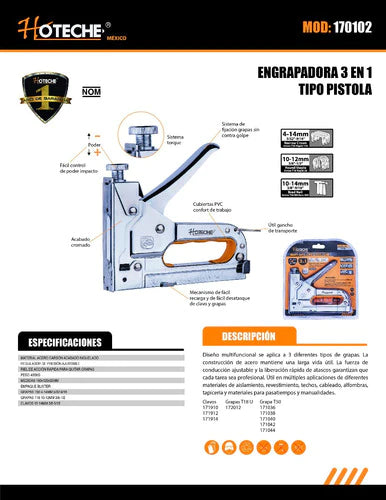 Engrapadora Manual 3 En 1 Profesional Cromo 6.3 In 4-14mm