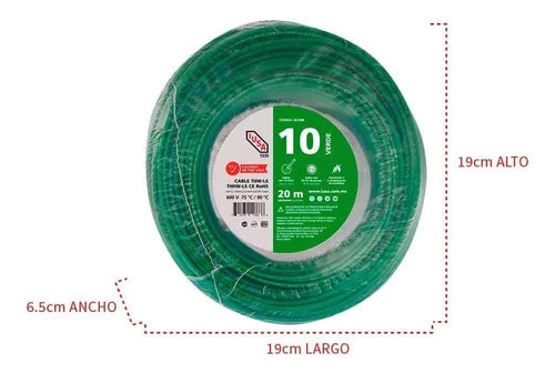 Cable Thhw-ls Rohs Calibre 10 Awg Verde 20m