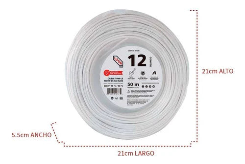 Cable Thhw-ls Rohs Calibre 12 Awg Blanco 50m