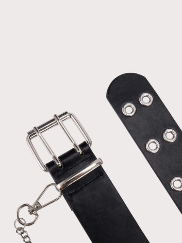 Cinturón Con Hebilla Metálica Con Diseño De Ojal & Cadena