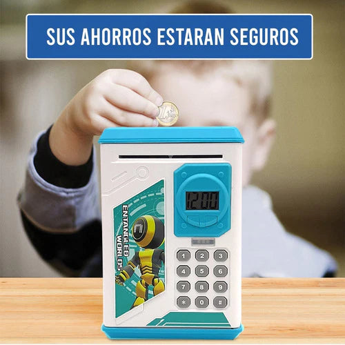 Alcancía Electrónica Azul Caja Seguridad Come Billetes Moned