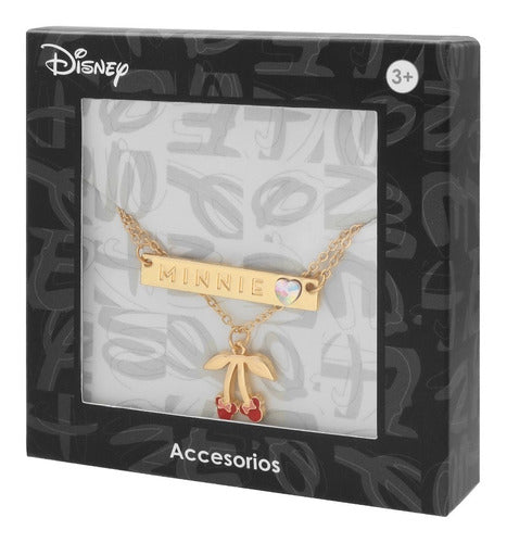 Set 2 Collares Minnie Placa Y Cerezas Disney