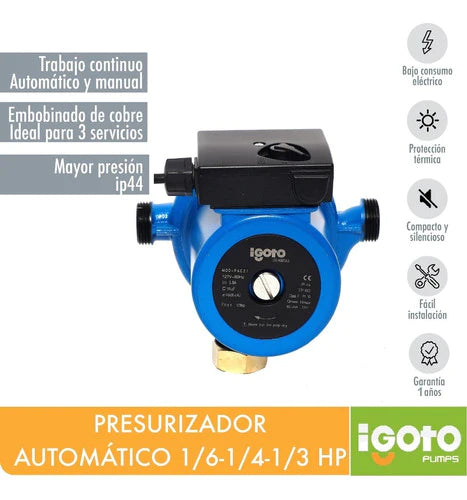 Igoto Pac21 Presurizador Automático 1/6, 1/4 Y 1/3 Hp