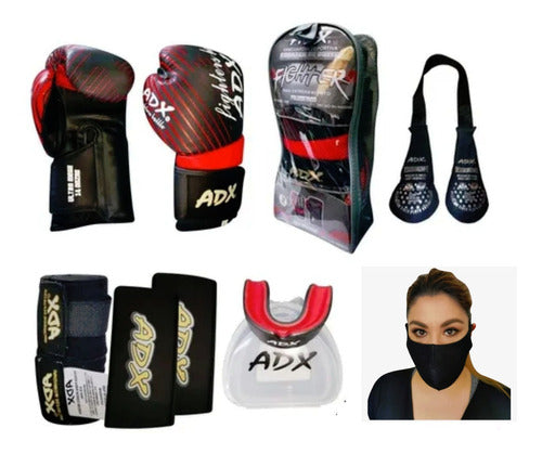 Guantes De Boxeo Adx Fighter Unisex (kit Con Cubrebocas)