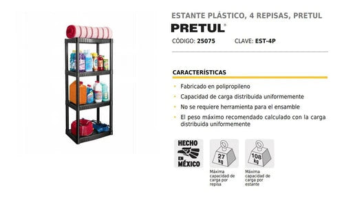 Estante Plastico Anaquel Pretul 4 Repisas 25075