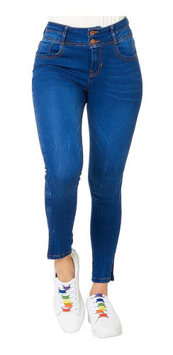 Jeans Mujer Push Up Abertura Tobillos Skinny Azul Casual
