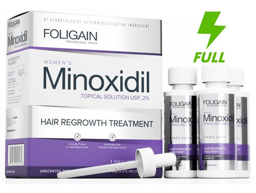 Minoxidil Capilar Dama Foligain 2% Mujer Para 3 Meses Sf M2