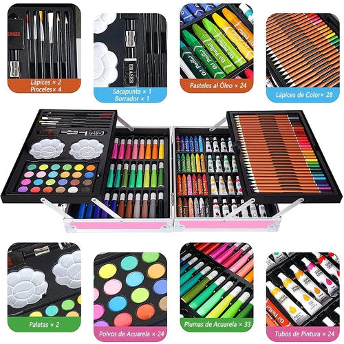 Colores Lápices Kit  Dibujo 145pcs, Set De Arte Profesional