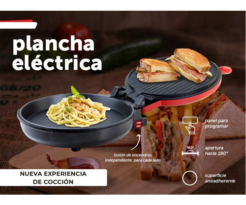 Plancha Electrica Doble Sarten  Antiadherente Grill Horno