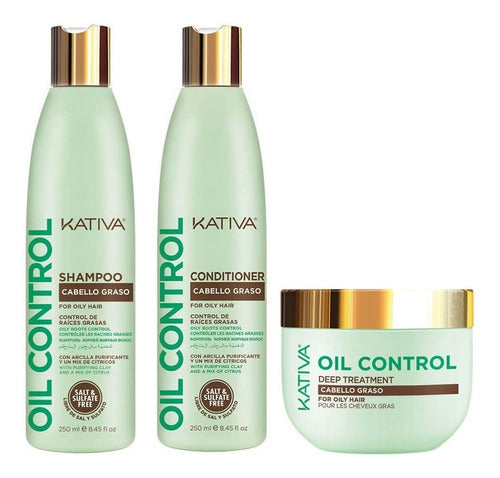 Kativa Oil Control Kit Shampoo, Acondicionador Y Tratamiento