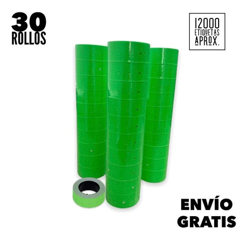 30 Rollos Etiquetas Verde 21x12 Mm Para Etiquetadora