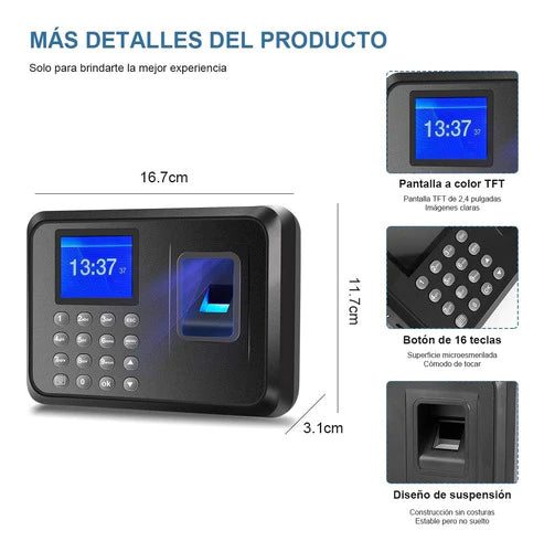 Reloj Biométrico Con Lector De Huella Memoria 1000 Huellas