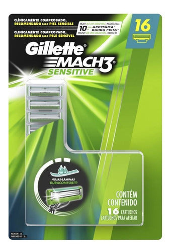 16 Pz Gillette Repuesto Cartucho Mach3 Sensitive Paquete