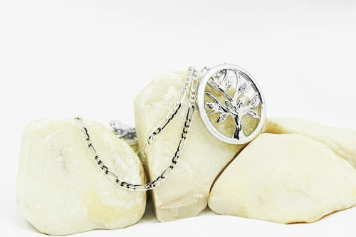 Collar Cadena Oro Blanco 18k Dije Árbol Diamantes Lujo Joya