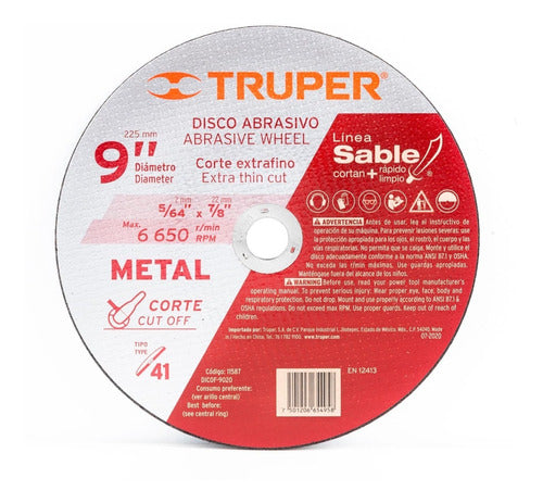 10 Pz Disco Corte Metal 9'' X 2mm Esmeril Sable Truper 11587