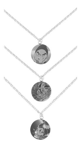 3 Collares Medallas Metalico Villanos Disney