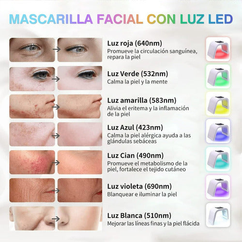 Led Face Skin Care Light 7 Color Adjustable Mask Spa Tool