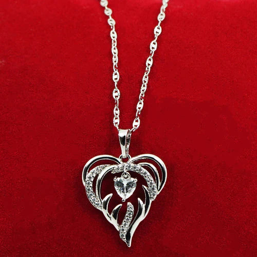 Collar Cadena Dije Corazón En Llamas Oro Blanco 18k Diamante