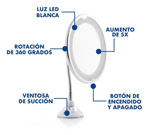 Innovagoods Espejo De Aumento X5 Luz Led Blanca Tocador Baño