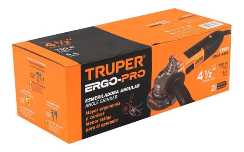 Truper Ergo-4570, Esmeriladora Angular 4-1/2  Ergopro 750w Color Naranja