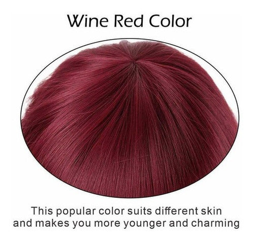 Peluca Con Corte Bob Y Flequillo Color Rojo Vino