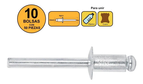 Remaches Con Espiga, 6.4x12.7mm, 10 Bolsas C/50 Pzas, 44532