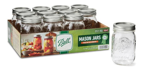 Frasco Mason Jar Ball 16oz Vaso Vidrio Tarro Bebida 12 Pack