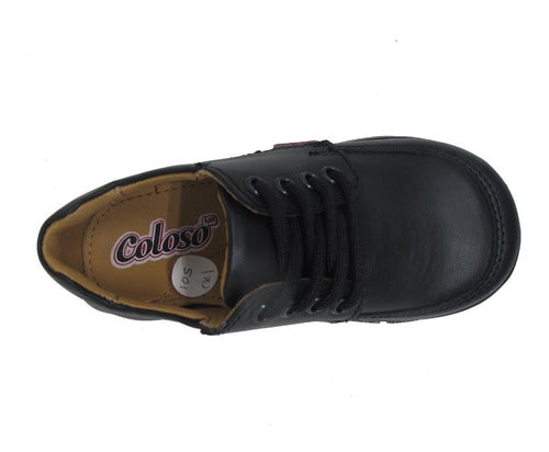 Zapato Escolar Niño Agujetas Fabricado En Piel Negro Coloso