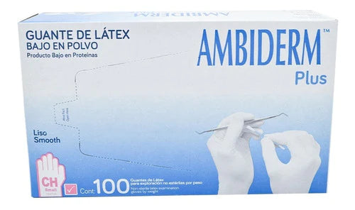 Guantes De Latex Desechables Ambiderm Caja 100 Pz Ch / M / G