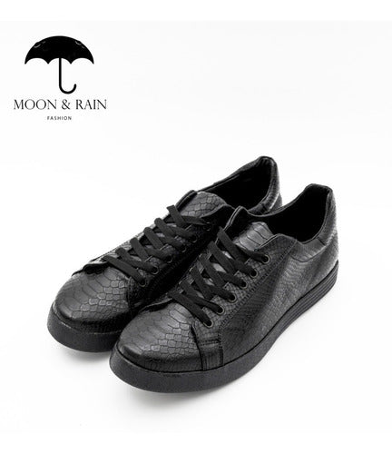 Tenis Sneakers Negros Snake Piel Premium Moon & Rain