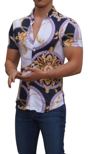 Camisa Acanthus Manga Corta John Leopard Slim Fit Twinset