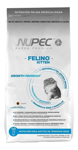 Alimento Nupec Nutrición Felina Especializada Para Gato De Temprana Edad Sabor Pollo, Salmon Y Arroz En Bolsa De 3kg