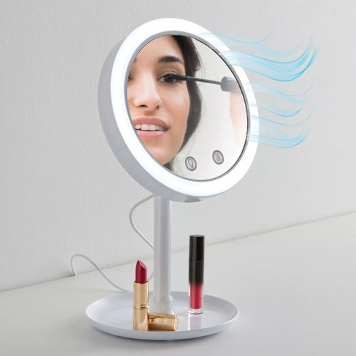 Espejo Para Maquillaje Con Ventilador Y Luz Led Y Espejo 5x