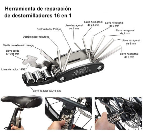 Kit Bicicleta De Herramientas 16 En 1 Multiuso Del Utensilio