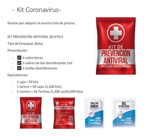 Paquete De 50 Kits Antivirales (cubrebocas, Gel, Toallas)