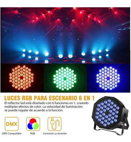 Cañón de 36 luces LED color RGB, ajustable a 360° - Buytiti