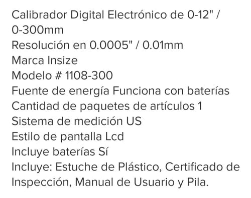 Insize - Calibrador Vernier Digital 0-12 In -uso Industrial-