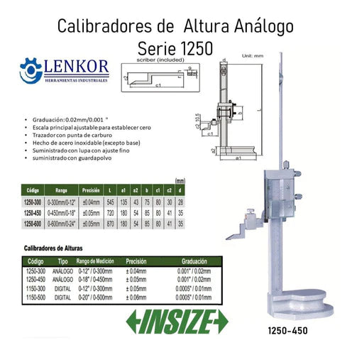 Calibrador D Altura Análogo 0-18  Insize Pie De Rey 1250-450