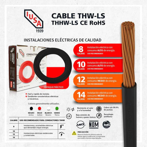 Cable Thw-ls/thhw-ls Ce Rohs 8 Awg En Caja Color Negro
