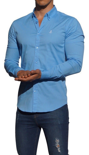 Camisa Azul Cielo Manga Larga John Leopard Super Slim Fit