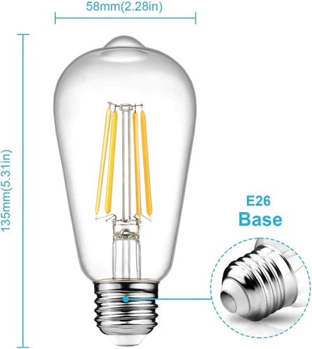 Bombilla Led Edison 6w Luz 6 Pzas E26 (luz Calida-2700k)