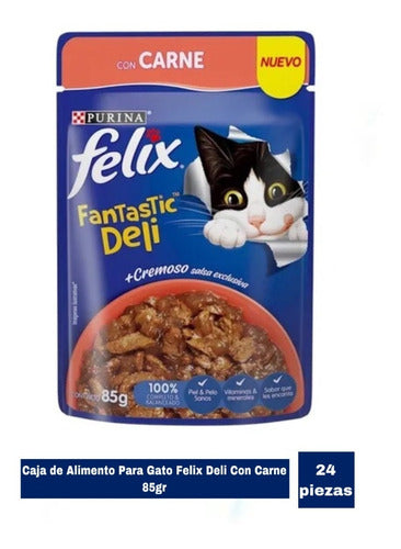 Caja De Alimento Para Gato Felix Deli Con Carne 24 Piezas