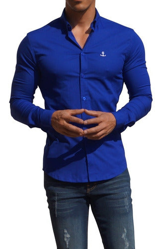 Camisa Azul Rey John Leopard Slim Fit Envio Gratis